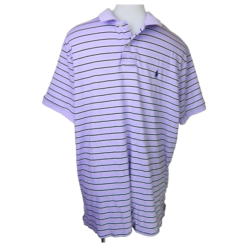 Polo Ralph Lauren Men's XL Shirt Lavender Striped Short Sleeve Polo Cotton